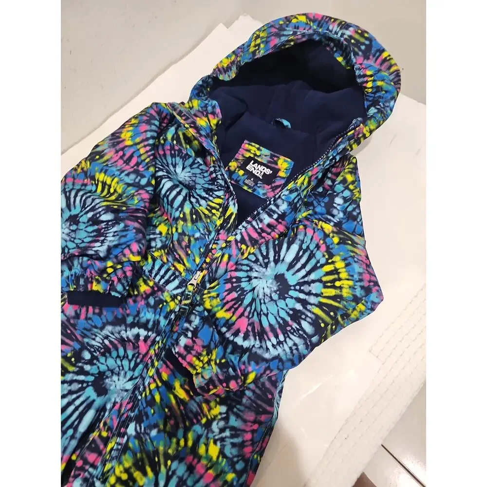 Lands' End Squall Kids Size 4 Hooded Colorblock Zip Snowsuit Pants Grow-a-longs